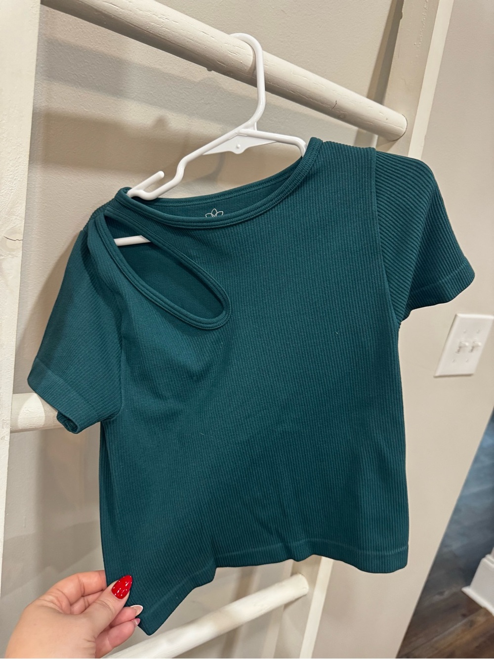 Ribbed Teal Cutout Crop Top